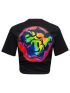 Versace Cropped Cotton T-shirt With Safety Pin Logo Print Versace Cropped Cotton T-shirt With Safety Pin Logo Print - Black
