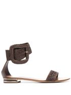 Low Sandal In Brown Hanoi With Maxi Buckle Casadei Low Sandal In Brown Hanoi With Maxi Buckle