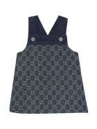 Gucci Blue Denim Dress With Straight Hem, No Sleeves And Logo Application Gucci Blue Denim Dress With Straight Hem, No Sleeves And Logo Application - Blu/avorio