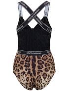 Dolce & Gabbana Animalier Swimsuit With Logo Band Dolce & Gabbana Animalier Swimsuit With Logo Band - Multicolor