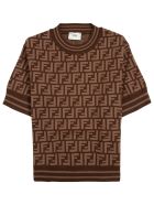 Fendi Brown T-shirt In Ff Viscose Blend Fendi Brown T-shirt In Ff Viscose Blend - Brown