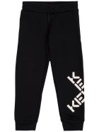 Kenzo Kids Black Cotton Joggers With Logo Print Kenzo Kids Black Cotton Joggers With Logo Print - Black