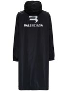 Balenciaga Long Nylon Raincoat With Logo Print Balenciaga Long Nylon Raincoat With Logo Print - Black