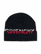 Kids Black Beanie With Inlaid Two-tone Logo Givenchy Kids Black Beanie With Inlaid Two-tone Logo