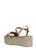 Coral Blue Woven Leather Wedge Sandals Coral Blue Woven Leather Wedge Sandals - Metallic