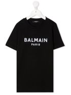Kids Black T-shirt With White Velvet Logo Balmain Kids Black T-shirt With White Velvet Logo