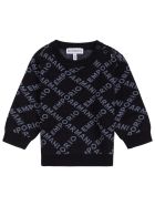 Emporio Armani Wool Blend Sweater With Allover Logo Emporio Armani Wool Blend Sweater With Allover Logo - Black