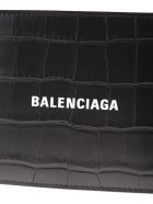 Balenciaga Man Crocodile Embossed Leather Black Folding Wallet With Logo - Black/white