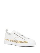 Dolce & Gabbana Portofino White Leather Sneakers With Golden Logo Print Dolce & Gabbana Portofino White Leather Sneakers With Golden Logo Print - White