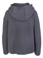 Woman Hooded Sweater In Dark Grey Ribbed Cashmere Fedeli Woman Hooded Sweater In Dark Grey Ribbed Cashmere - Dust grey