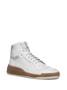 Saint Laurent Sl24 Mid-top Sneakers In Leather And Suede Saint Laurent Sl24 Mid-top Sneakers In Leather And Suede - White