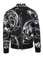 Man Black Bomber Jacket With Painted Skull Alexander McQueen Man Black Bomber Jacket With Painted Skull - Black/white