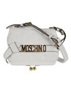 Moschino Stitch Detail Logo Plaque Flap Shoulder Bag Moschino Stitch Detail Logo Plaque Flap Shoulder Bag - White