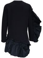 RED Valentino Black Cotton Dress With Taffeta Ruffle Detail RED Valentino Black Cotton Dress With Taffeta Ruffle Detail - Black