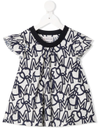 White And Blue Kid Blouse With All-over Logo Moncler White And Blue Kid Blouse With All-over Logo