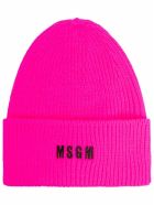 MSGM Chunky Knit Hat With Logo MSGM Chunky Knit Hat With Logo - Fuxia