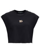 Dolce & Gabbana Black Cotton Cropt-shirt With Logo Dolce & Gabbana Black Cotton Cropt-shirt With Logo - Black