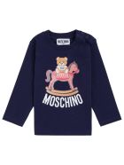 Moschino Long-sleeved T-shirt In Blue Cotton With Teddy Bear Print Moschino Long-sleeved T-shirt In Blue Cotton With Teddy Bear Print - Blu