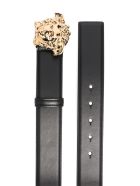 Versace Black Leather Belt With Logo Buckle Versace Black Leather Belt With Logo Buckle - Black
