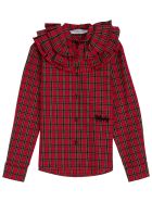 Philosophy di Lorenzo Serafini Kids Check Cotton Shirt With Ruffles Detail And Logo Philosophy di Lorenzo Serafini Kids Check Cotton Shirt With Ruffles Detail And Logo - Red