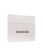 Man Crocodile Embossed White Leather Card Holder With Contrast Logo Balenciaga Man Crocodile Embossed White Leather Card Holder With Contrast Logo - White/black