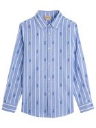 Gucci Striped Cotton Shirt With Gg Motif Gucci Striped Cotton Shirt With Gg Motif - Blu