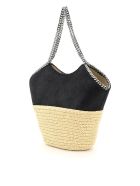 Large Faux Leather And Raffia Tote With Chain Stella McCartney Large Faux Leather And Raffia Tote With Chain - Black