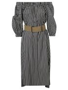 Brunello Cucinelli Stripe Print Off-shoulder Dress Brunello Cucinelli Stripe Print Off-shoulder Dress - BLACK/WHITE