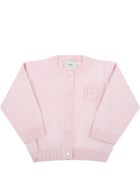 Fendi Pink Cardigan For Baby Girl With Embroidered Logo Fendi Pink Cardigan For Baby Girl With Embroidered Logo - Pink