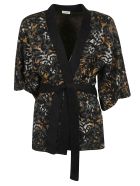 Saint Laurent Tie-waist Fur Applique Cardi-coat Saint Laurent Tie-waist Fur Applique Cardi-coat - Black/Grey/Natural