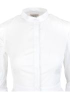 Woman White Peplum Shirt With Curled Sleeves Alexander McQueen Woman White Peplum Shirt With Curled Sleeves