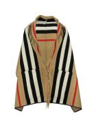 Burberry Wool And Cashmere Jacquard Cape With Iconic Striped Pattern Burberry Wool And Cashmere Jacquard Cape With Iconic Striped Pattern - Archive Beige