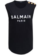 Balmain Top Con Logo Floccato A Contrasto E Bottoni Dorati Balmain Top Con Logo Floccato A Contrasto E Bottoni Dorati - Black