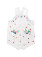Stella McCartney Kids White Romper For Baby Girl With Flowers Stella McCartney Kids White Romper For Baby Girl With Flowers - Ivory