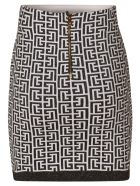 Balmain Rear Zip All-over Logo Short Skirt Balmain Rear Zip All-over Logo Short Skirt - White/Black