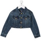 Kid Denim Jacket With Embossed Logo Balmain Kid Denim Jacket With Embossed Logo