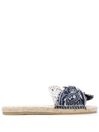Woman Flat Sandals With Knot - Bandana - White And Navy Blue Manebi Woman Flat Sandals With Knot - Bandana - White And Navy Blue - Navy & white bandana