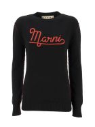 Marni Hazelnut Crewneck Sweater With Embroidered Logo Marni Hazelnut Crewneck Sweater With Embroidered Logo - Blue