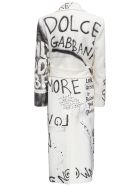 Dolce & Gabbana Graffiti Wool Blend Long Coat With Belt Dolce & Gabbana Graffiti Wool Blend Long Coat With Belt - White/black