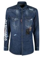 Dsquared2 Logo Print Patched Denim Shirt Dsquared2 Logo Print Patched Denim Shirt - Blue