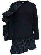 RED Valentino Black Cotton Dress With Taffeta Ruffle Detail RED Valentino Black Cotton Dress With Taffeta Ruffle Detail - Black