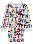 Stella McCartney Kids Cotton Dress With Multicolor Loves Print Stella McCartney Kids Cotton Dress With Multicolor Loves Print - White