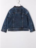 Kids Dark Blue Denim Jacket With Embossed Logo Balmain Kids Dark Blue Denim Jacket With Embossed Logo