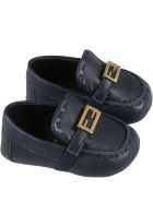 Fendi Blue Moccasins For Babykids With Logo Fendi Blue Moccasins For Babykids With Logo - Blue