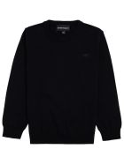 Emporio Armani Blue Cotton And Wool Sweater With Logo Emporio Armani Blue Cotton And Wool Sweater With Logo - Blu