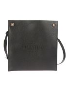 Valentino Garavani Engraved Logo Flat Shoulder Bag Valentino Garavani Engraved Logo Flat Shoulder Bag - Black