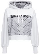 RED Valentino Cropped Hoodie In White Jersey With Contrasting Print And Point D'esprit Insert RED Valentino Cropped Hoodie In White Jersey With Contrasting Print And Point D'esprit Insert - White