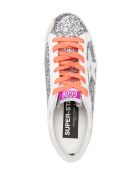 Woman White Leather And Silver Glitter Super-star Sneakers With Fluo Orange Laces Golden Goose Woman White Leather And Silver Glitter Super-star Sneakers With Fluo Orange Laces