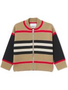 Burberry Beige Wool-cashmere Blend Cardigan - Check