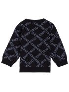 Emporio Armani Wool Blend Sweater With Allover Logo Emporio Armani Wool Blend Sweater With Allover Logo - Black
